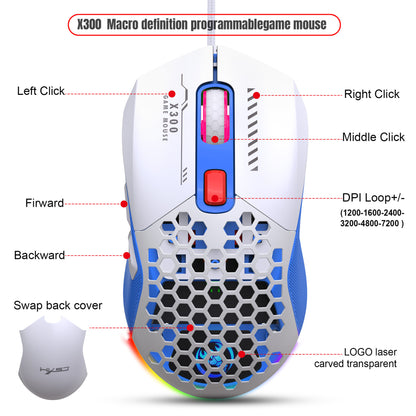 Hollow Out Wired E-sports MOUSE RGB Luminous Lightweight Gaming MOUSE