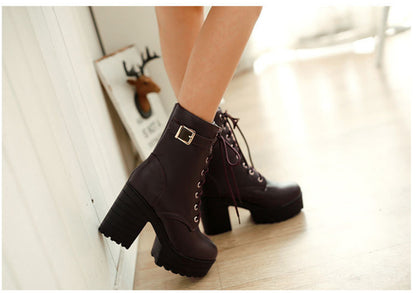Large Size Thick Heel High Heel PU Martin Boots