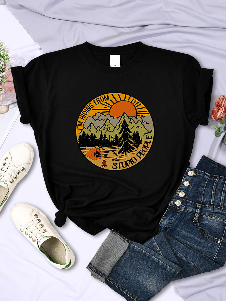I'm Hiding From Stupid People Camping Scenery Women's Tops Hip-hop Fashion Street