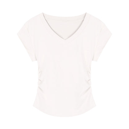 V-neck Short-sleeved Shoulder T-shirt Design Tight Waist Bottoming Shirt