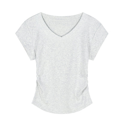 V-neck Short-sleeved Shoulder T-shirt Design Tight Waist Bottoming Shirt