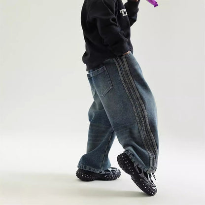 Winter Boys' New Fleece-lined Warm And Loose Jeans