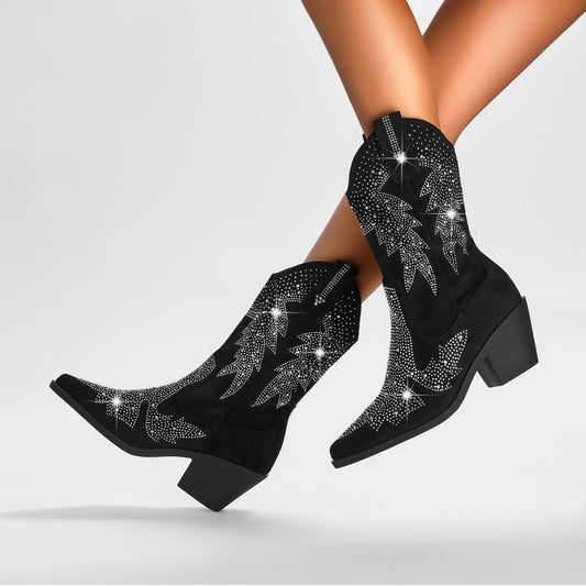 Shiny Rhinestone Booties Ankle Women