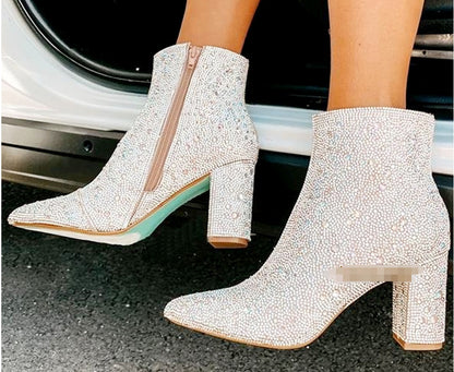 Rhinestone Pointed Toe Fashion Ankle Boots