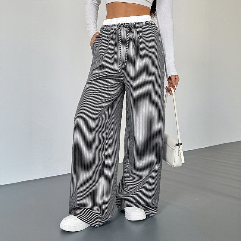 Women's Stitching Striped Casual Trousers