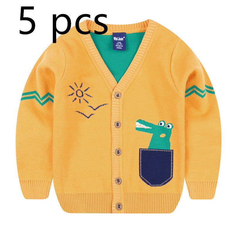 Flying vehicle dinosaur V-neck cartoon sweater