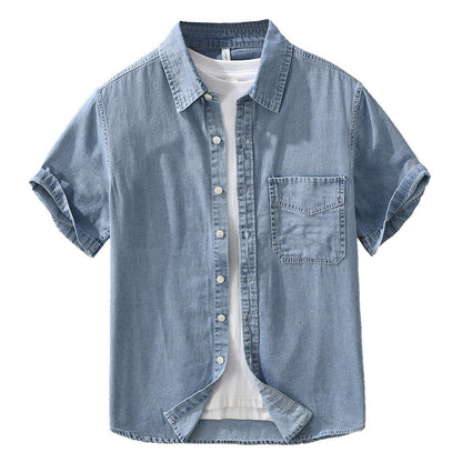 8269 Japanese-style Retro Denim Short Sleeve Shirt