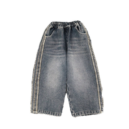 Winter Boys' New Fleece-lined Warm And Loose Jeans