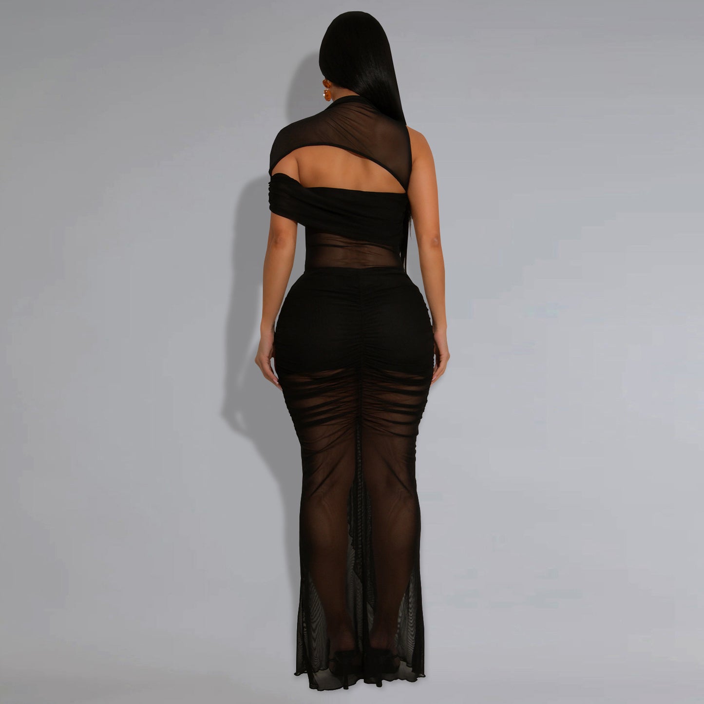 Women's Wear Sexy Transparent Mesh Arm Covering Dress
