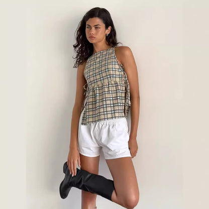 Strap Plaid Top Sexy Plaid Small Sling Strap