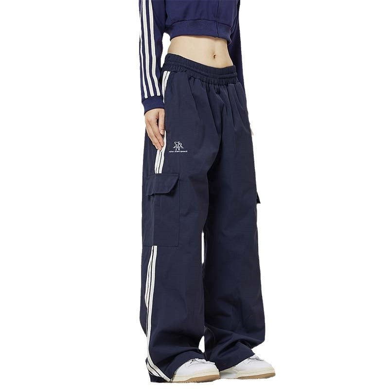 Retro Side Striped Overalls Women's Straight Casual Pants