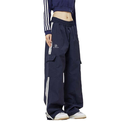 Retro Side Striped Overalls Women's Straight Casual Pants