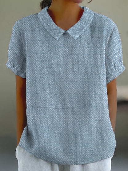 Women's Floral Stitching National Style Printing Lapel Short Sleeve