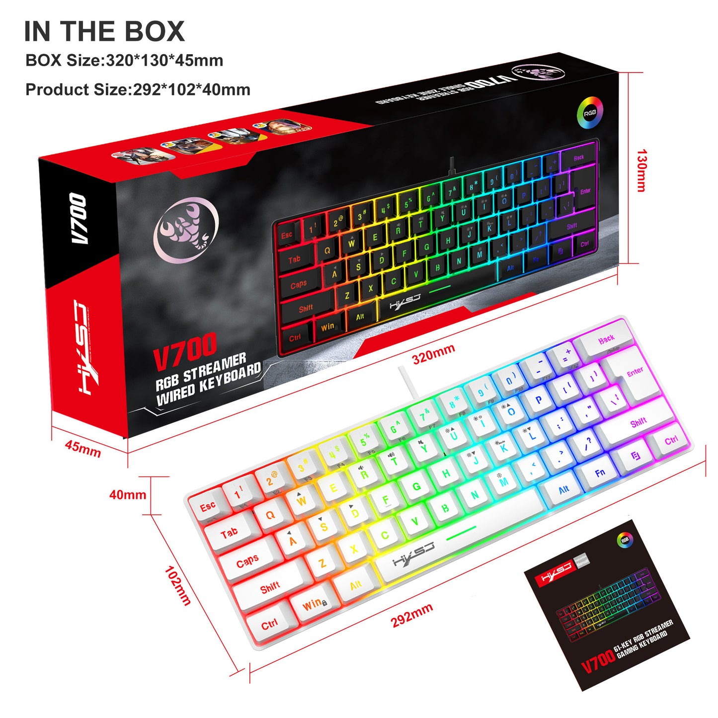 HXSJ 61 Key Gaming Membrane Keyboard RGB Light Multiple Shortcut Combination Factory In Stock