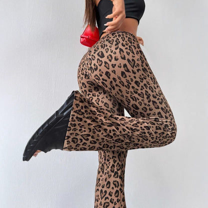 Fashion Personality Slim Fit Leopard Print Flared Pants