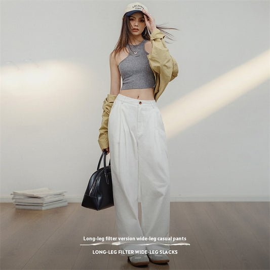 Retro White Casual Cotton Loose Straight Cargo Pants