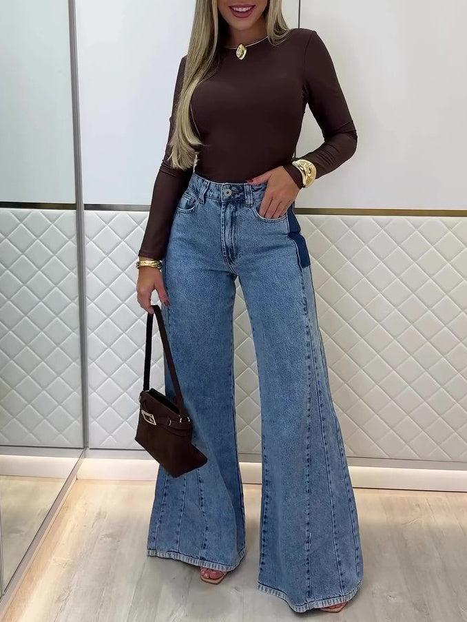 Trendy Light Blue High - Waisted Flared Jeans