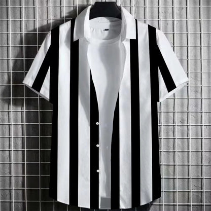 Color Simple Striped Men's 3D Printing Short Sleeve