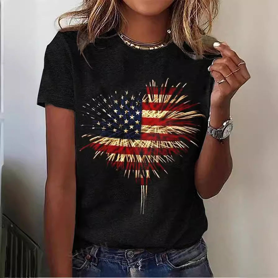 Independent Love Wine Glass Printing Summer Leisure Loose-fitting Women's Short Sleeve