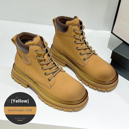 Genuine Leather Elevator Martin Boots Women's Thick Bottom All-matching