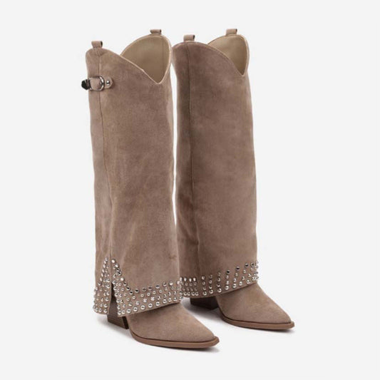 Women's Frosted Rivet Pantyhose Boots