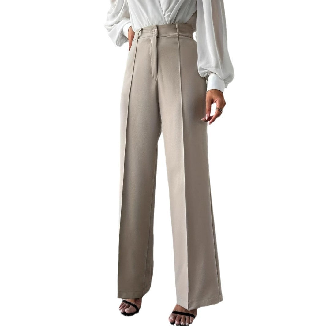 2025 New Fashion Temperament High Waist Slimming And Straight Casual Trousers Side Pocket French Commuter Business Trousers