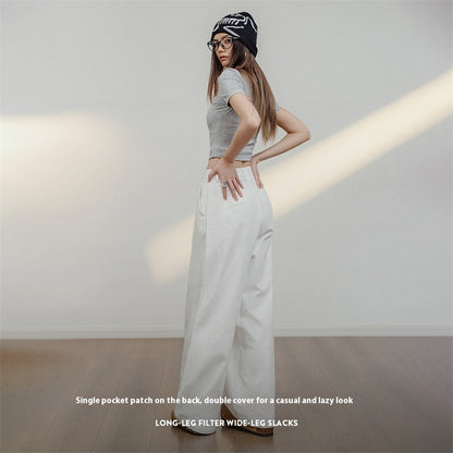 Retro White Casual Cotton Loose Straight Cargo Pants