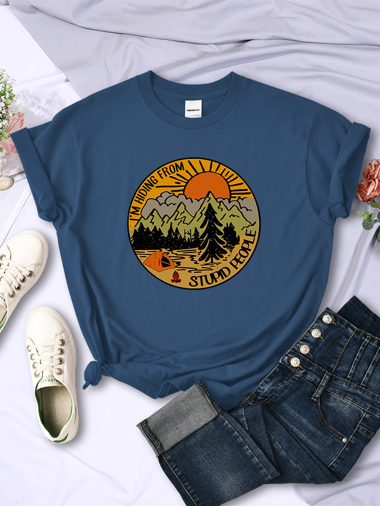 I'm Hiding From Stupid People Camping Scenery Women's Tops Hip-hop Fashion Street