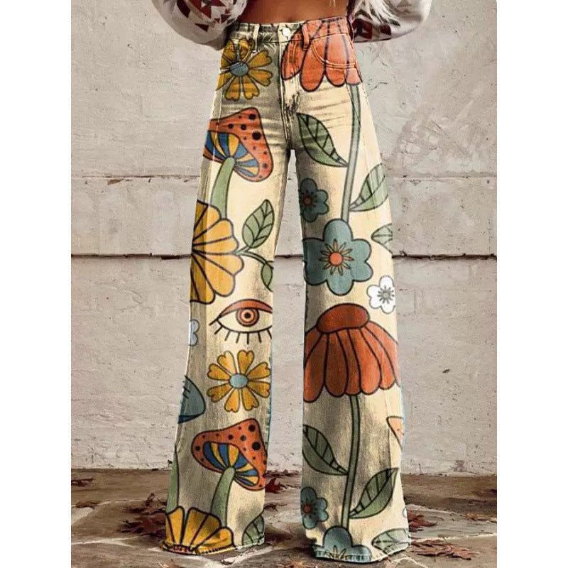 New 3D Thermal Transfer Speaker Simulation Denim Trousers Loose Pants All-matching