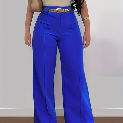 Women's Casual Solid Color Wide Leg Pants Polyester Fabric