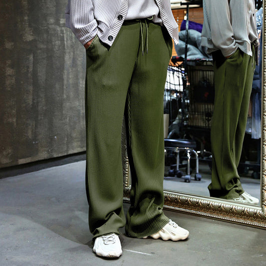 Men's Casual Trousers Loose Straight High Waist Wide Leg Pants
