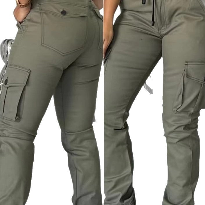 Europe And America Cross Border Fashion Work Clothes Multi-pocket Army Green Ankle-tied Casual Slim Trousers
