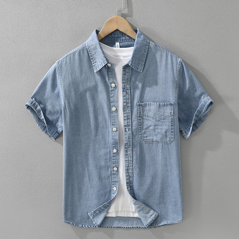 8269 Japanese-style Retro Denim Short Sleeve Shirt
