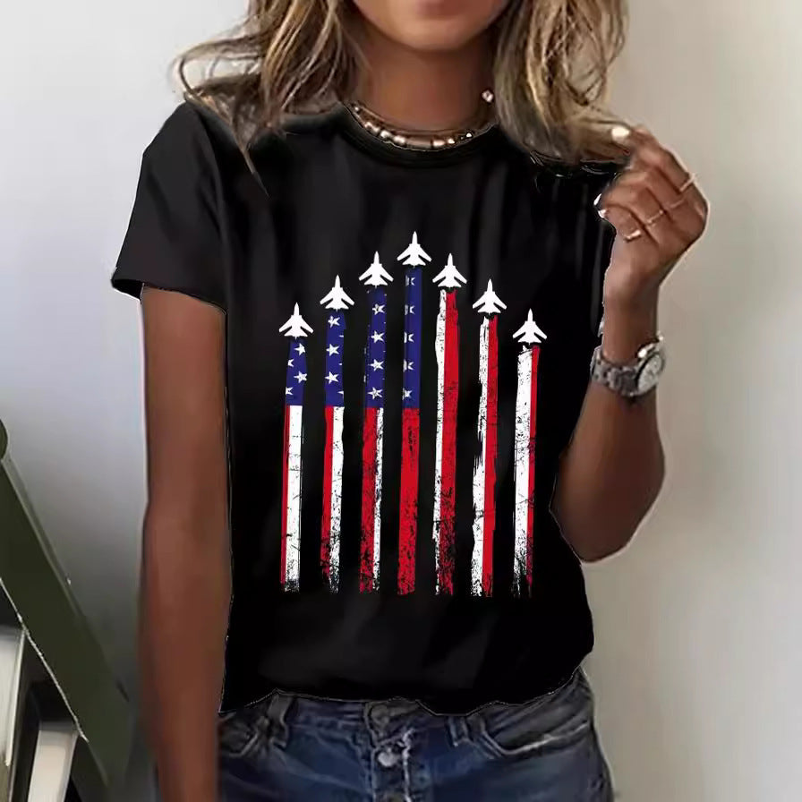 Independent Love Wine Glass Printing Summer Leisure Loose-fitting Women's Short Sleeve