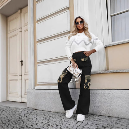 High Street Fashionable Overalls Pocket Camouflage Stitching Trousers