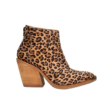 Leopard Pointed Ankle High-top Back Zipper Pull-up Boots For Women