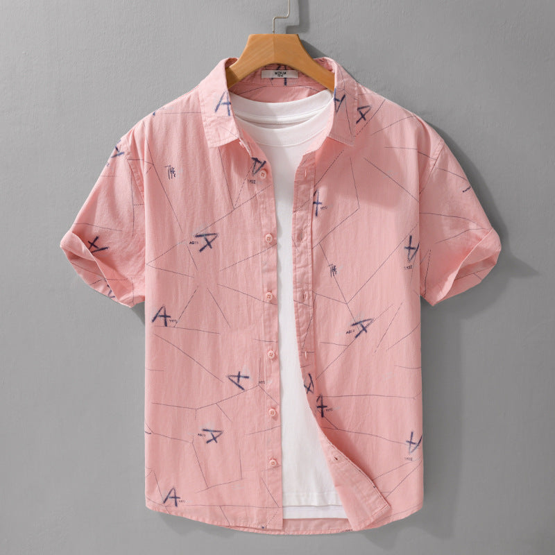 Letter Printed Simple Short Sleeve Shirt