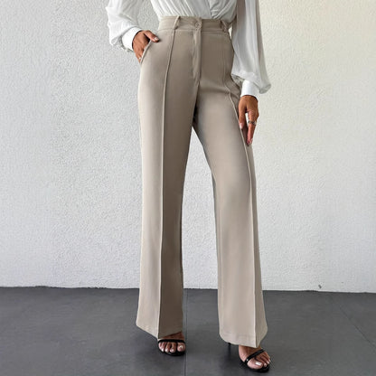 2025 New Fashion Temperament High Waist Slimming And Straight Casual Trousers Side Pocket French Commuter Business Trousers