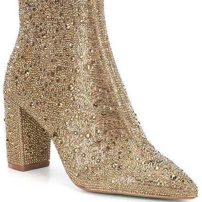 Rhinestone Pointed Toe Fashion Ankle Boots