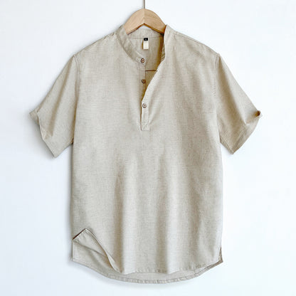 High-end Cotton And Linen Short Sleeve Men's Summer Thin