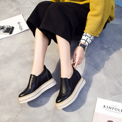Women's Height Increasing Insole Genuine Leather Women's Shoes Brogue Platform