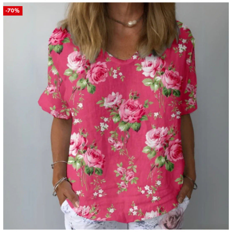 Women's Casual V-neck Printed Short Sleeves
