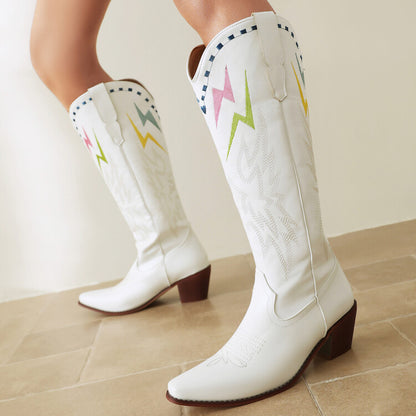 Lightning Embroidery Knee-high Boots Women