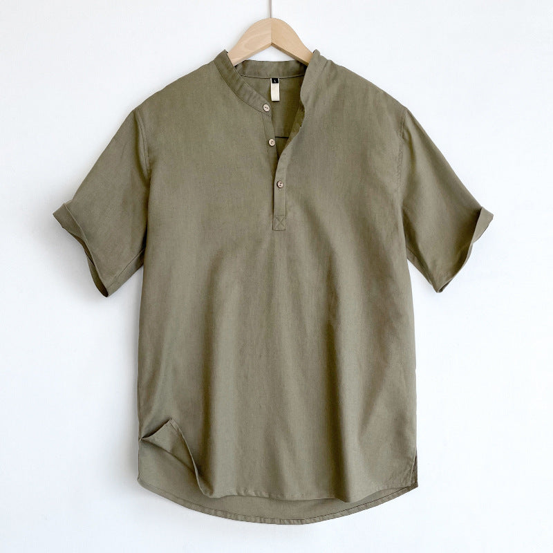 High-end Cotton And Linen Short Sleeve Men's Summer Thin