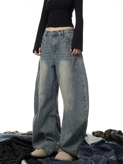 Women's Wide Leg Retro Washed Worn Jeans