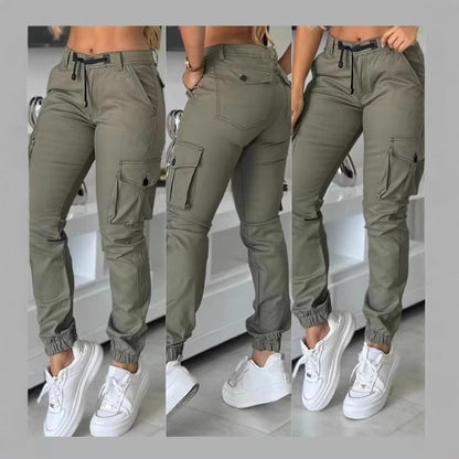 Europe And America Cross Border Fashion Work Clothes Multi-pocket Army Green Ankle-tied Casual Slim Trousers