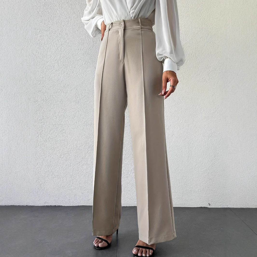 2025 New Fashion Temperament High Waist Slimming And Straight Casual Trousers Side Pocket French Commuter Business Trousers