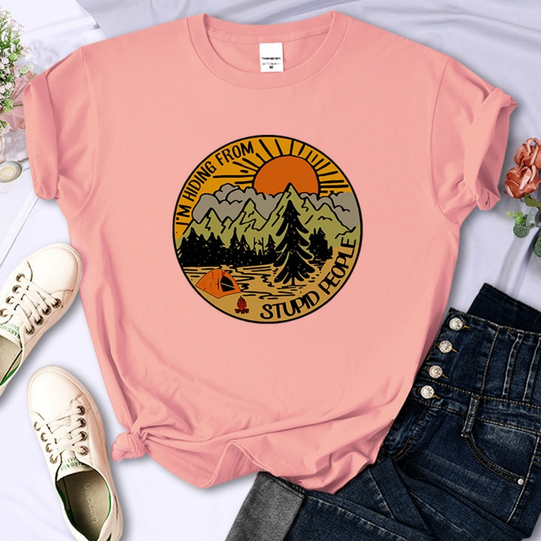 I'm Hiding From Stupid People Camping Scenery Women's Tops Hip-hop Fashion Street