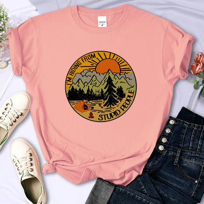 I'm Hiding From Stupid People Camping Scenery Women's Tops Hip-hop Fashion Street