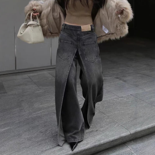 Y2g Waste Soil Wind Front And Back Wear Washed Loose Wide Leg Jeans